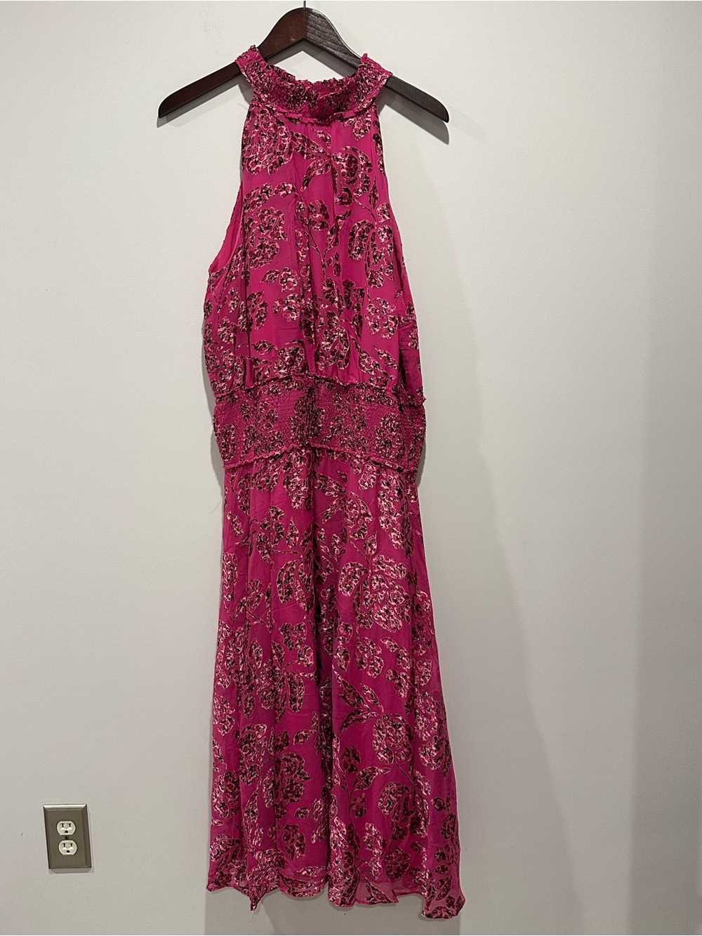 White House Black Market Fuchsia Halter Floral Maxi Dress